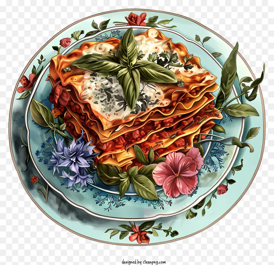 motivo floreale - Illustrazione colorata disegnata a mano di lasagne italiane