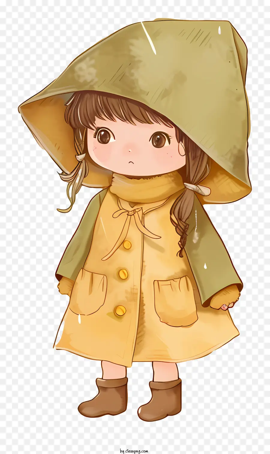 kleines Mädchen - Mädchen im grünen Regenmantel mit braunen Stiefeln