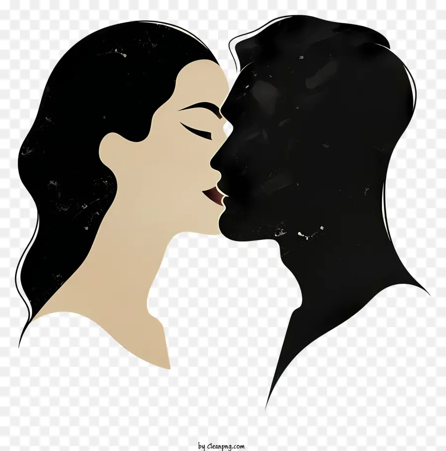kissing silhouette woman man black and white