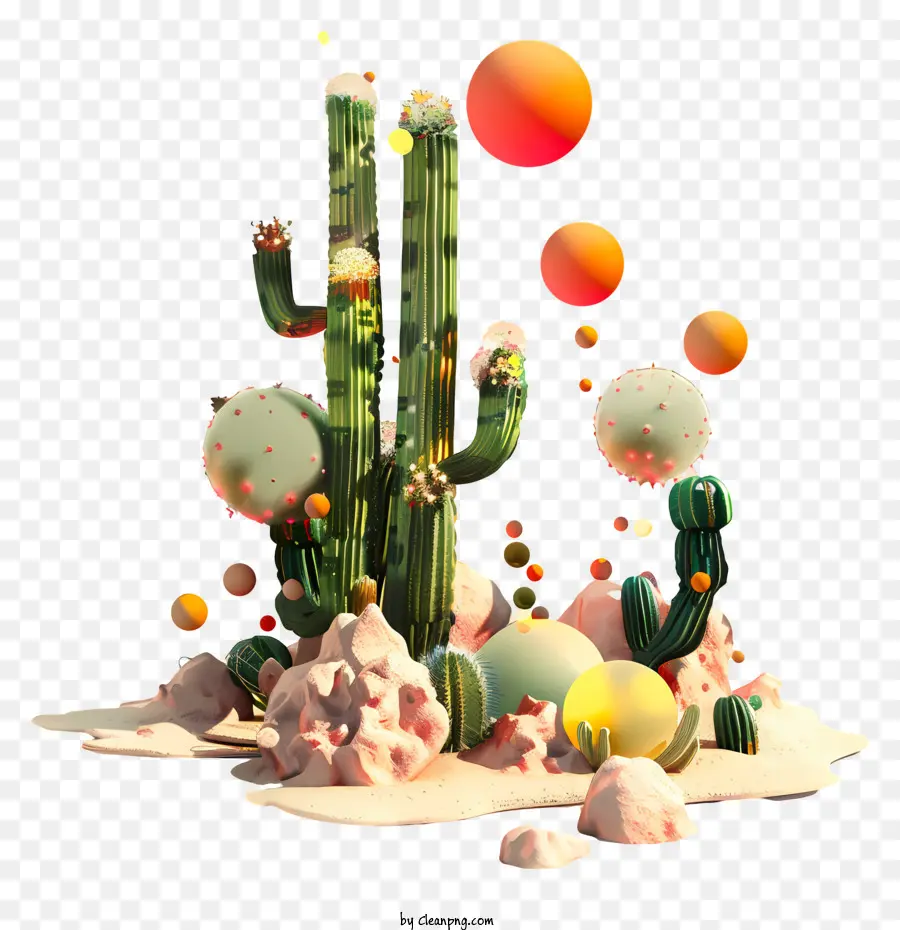 Mexikanische Kakteen Kakteen rocken Wasser - Realistische Kakteen von Wasserblasen, Orangen umgeben