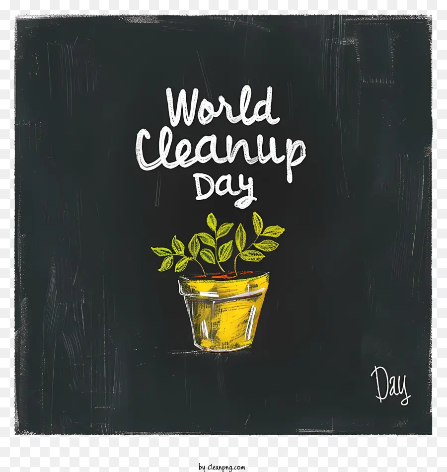 Ngày dọn dẹp thế giới về môi trường bền vững - Bảng đen với 'Ngày dọn dẹp thế giới' được viết, nhà máy nhỏ