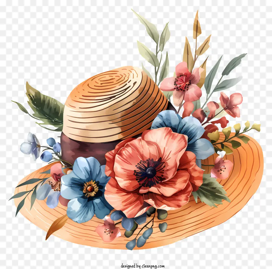 Boho Floral Straw Mat Mũ rơm với hoa Mũ Bouquet Mũ hoa đầy màu sắc - Mũ rơm với trang trí bó hoa đầy màu sắc