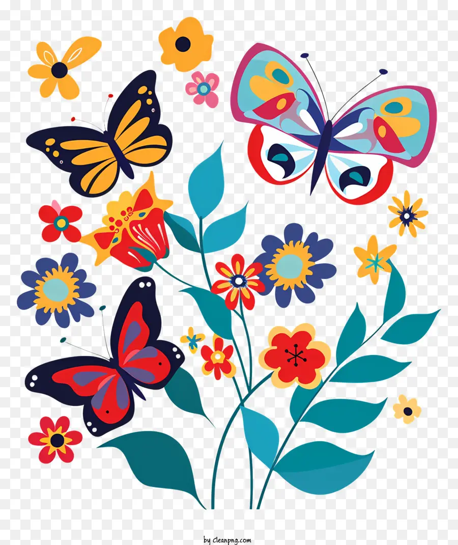 farfalle farfalle fiori colorati vibranti - Farfalle colorate con fiori sullo sfondo nero