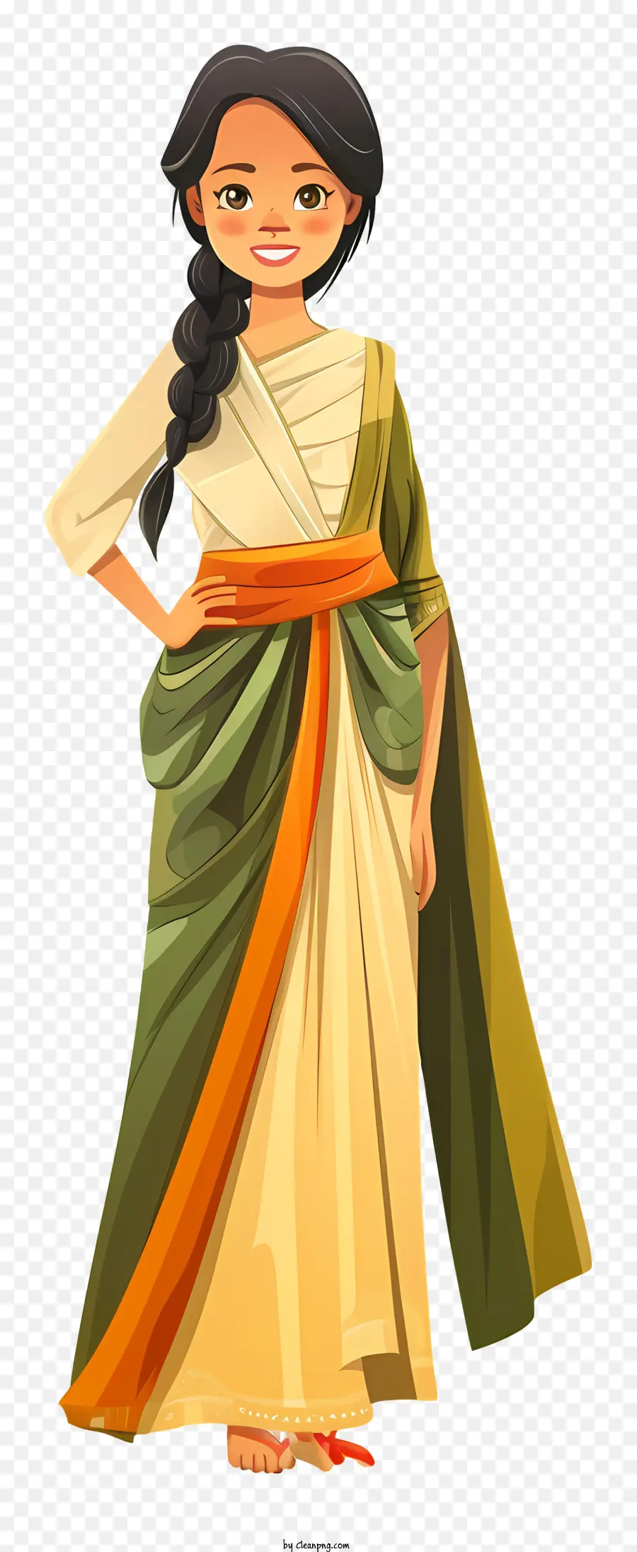 Kambodschanische Frau Cartoon Sari Indian Mode Traditioneller Kleidung Schmuck Schmuck - Frau im eleganten Sari mit selbstbewusstem Ausdruck