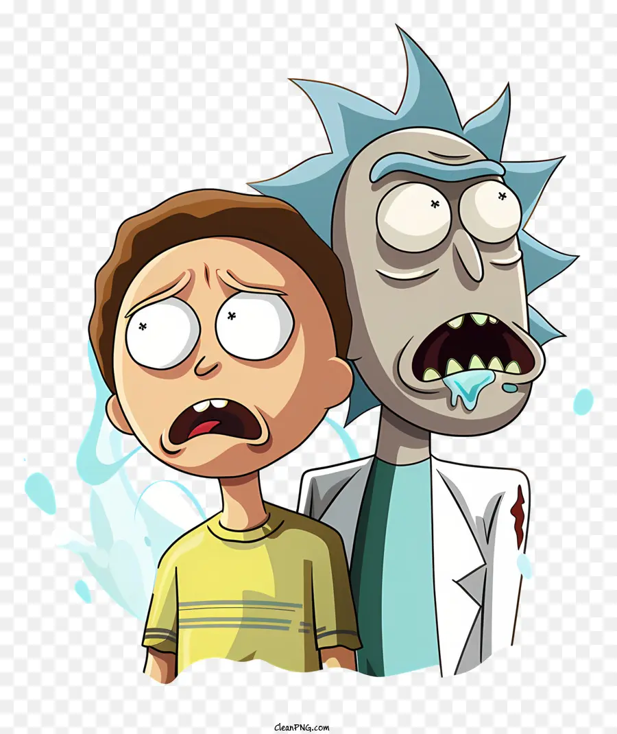 Rick và Morty - Nhân vật hoạt hình trong áo khoác phòng thí nghiệm, biểu cảm