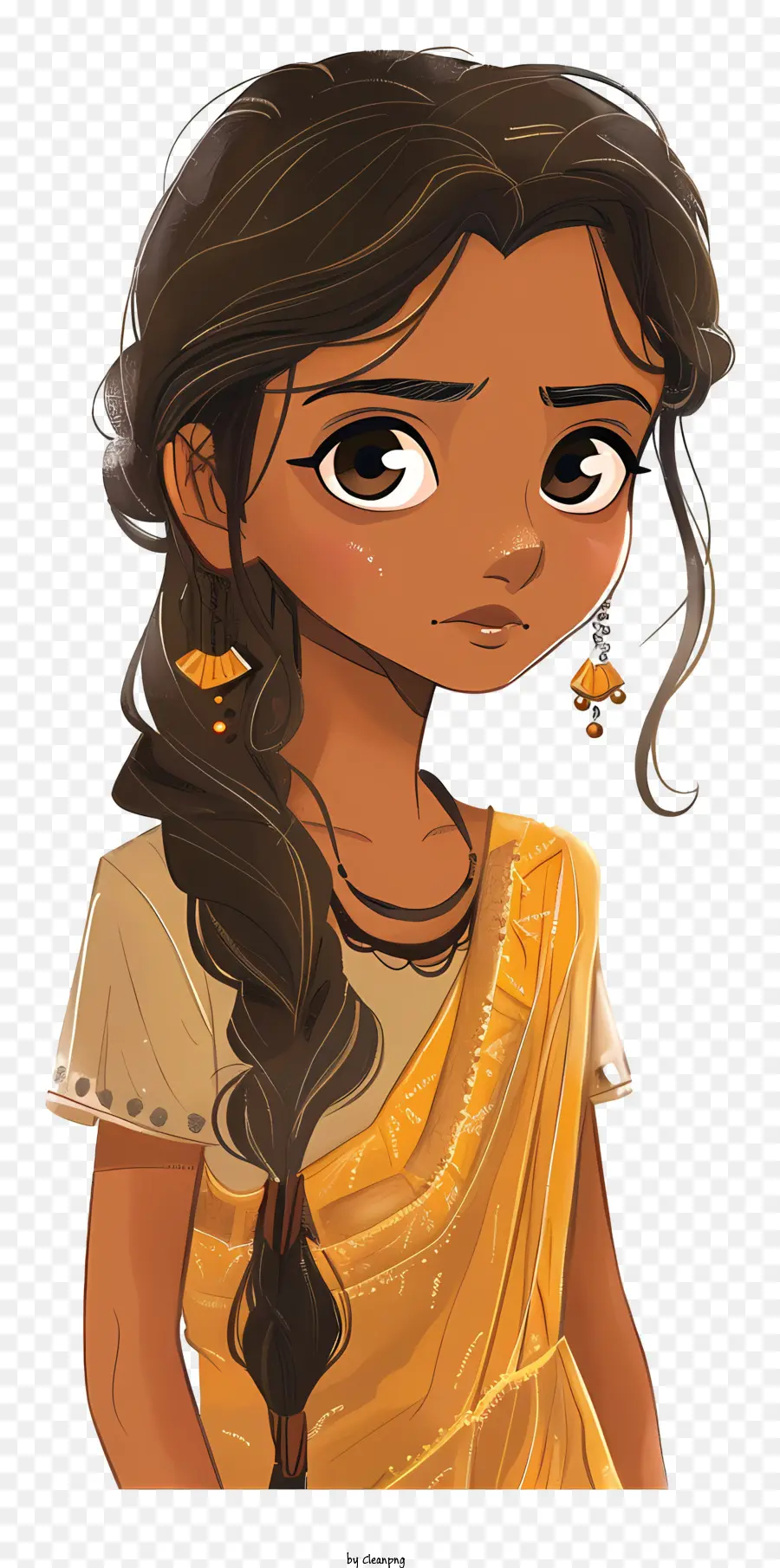 bông tai bằng vàng - Người phụ nữ trẻ ở Ấn Độ Sari trông có vẻ suy ngẫm