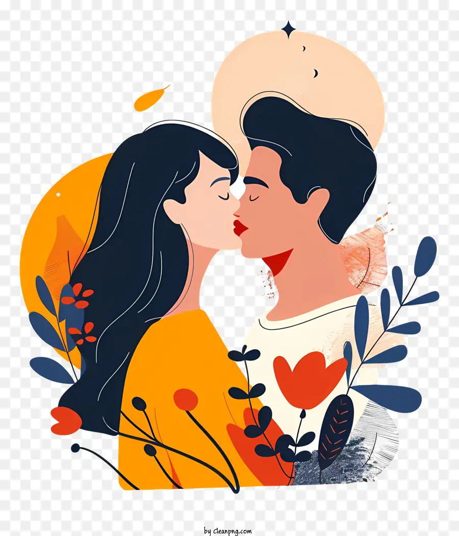 Küssen Liebesromantik Kuss Paar - Romantisches Paar küsst von Blumen umgeben