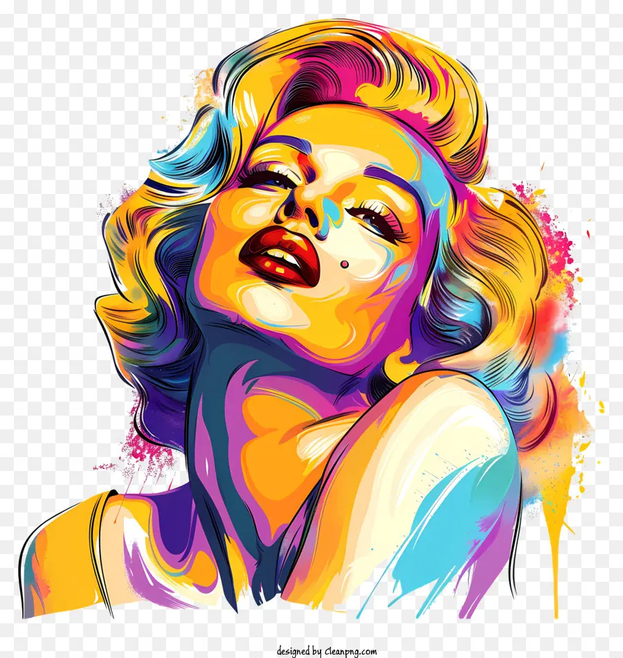 Marilyn Monroe Colorful Paint Portrait Woman - Donna vibrante con vernice luminosa, espressione serena