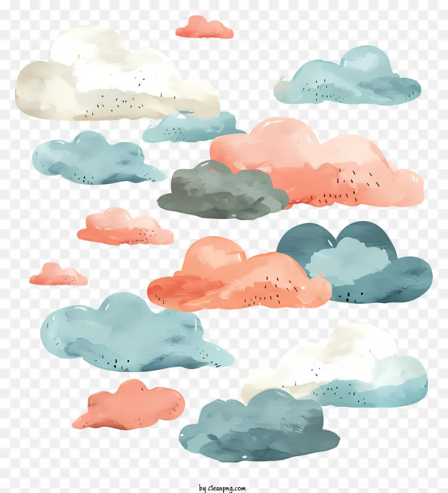 Wolke Aquarellwolken rosa blaue graue Wolken friedlicher Himmel gelassene Atmosphäre - Aquarellwolken in rosa, blauen, grauen Ruhe