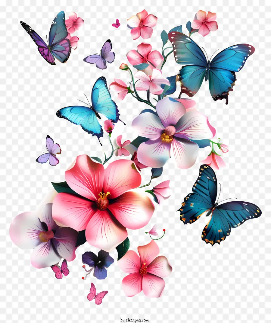 farfalle farfalle fiori colorati lucenti - Gruppo di farfalle colorate e fiori. 
Monocromo
