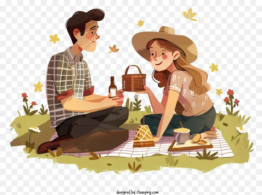 Picnic primaverile picnic giovane coppia coperta bosco - Giovane coppia su coperta da picnic in boschi