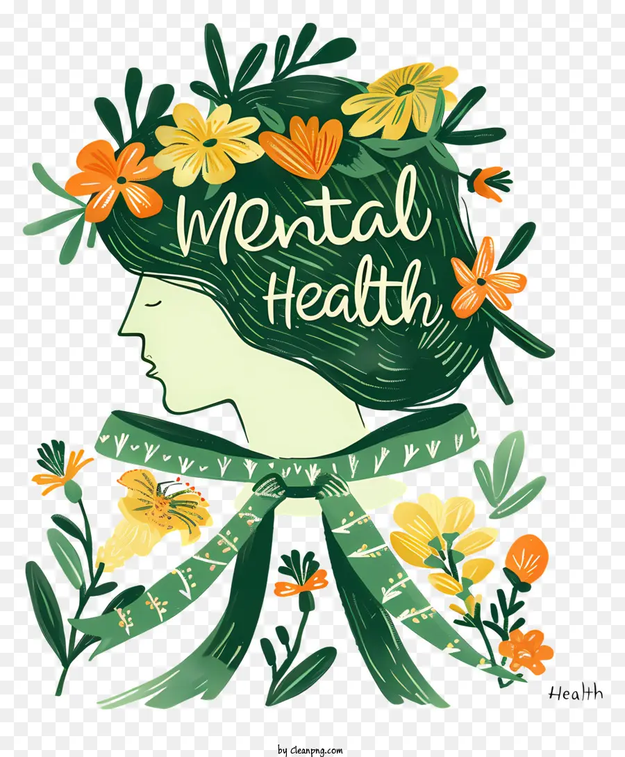 Giornata Mondiale Sulla Salute Mentale - Donna con fogliame e testo di salute mentale