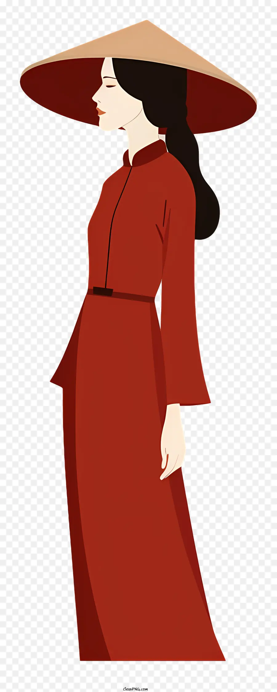 Mode für den Sommer - Person im roten Kleid, Strohhut, posieren