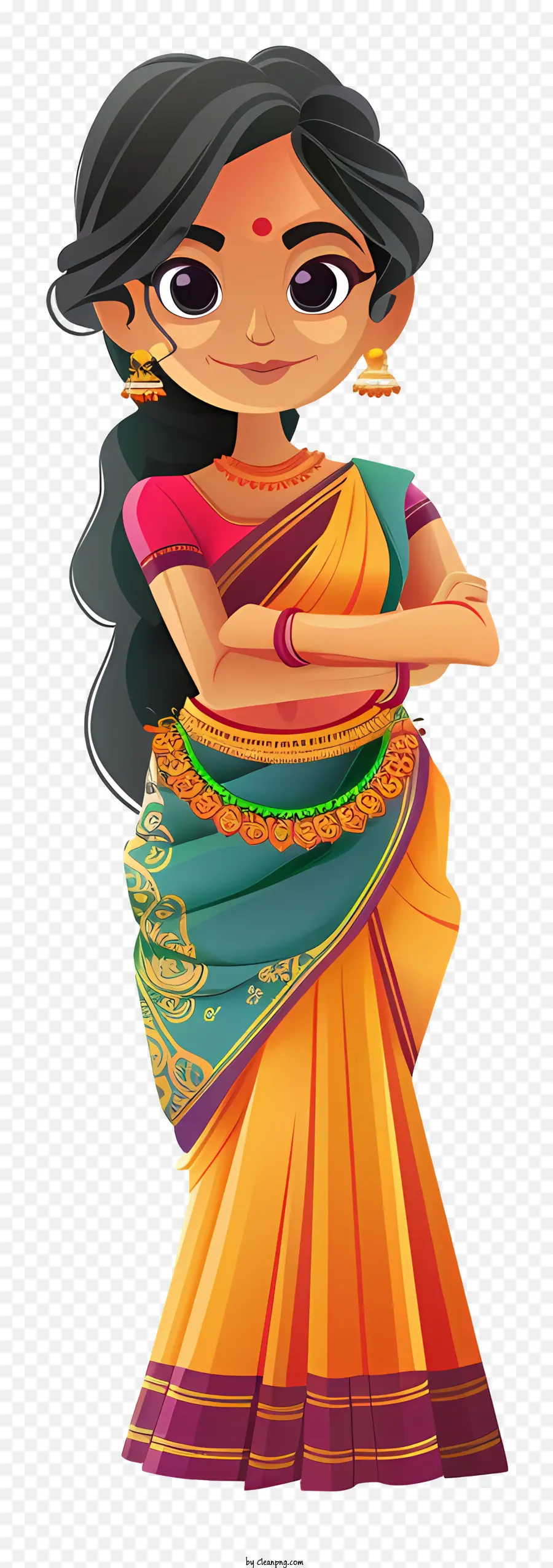 Cartoon indiano Cartoon tradizionale abbigliamento indiano Sari Abbigliamento tradizionale di moda indiana - Ragazza indiana tradizionale in sari colorato