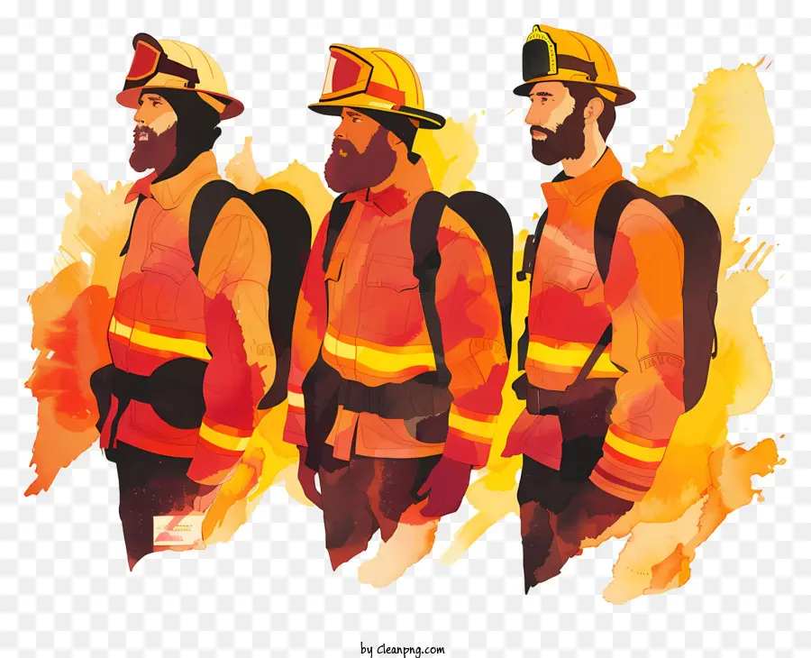 Feuerwehrmann - Drei Feuerwehrleute im Gang und kämpfen dringend Feuer
