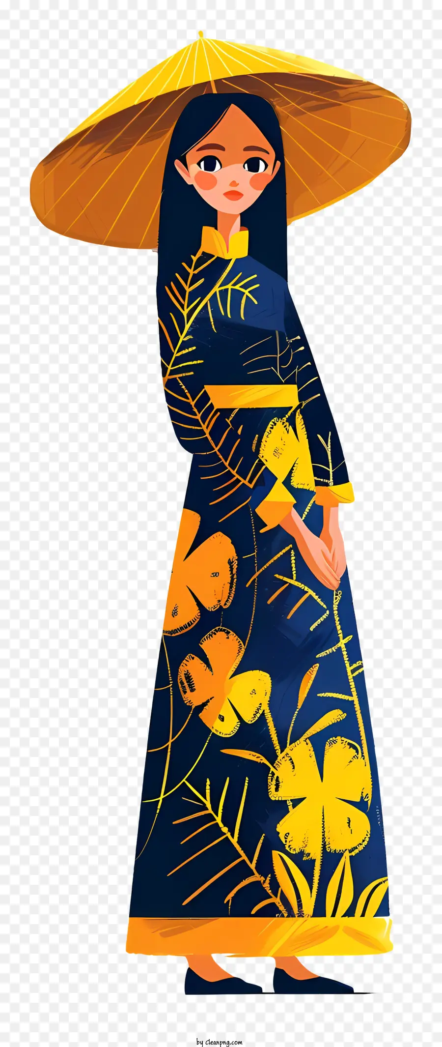 Ao Dai Dress tradizionale Abesa asiatico Oriental Oriental Giallo ombrello - Donna in abito orientale con ombrello giallo
