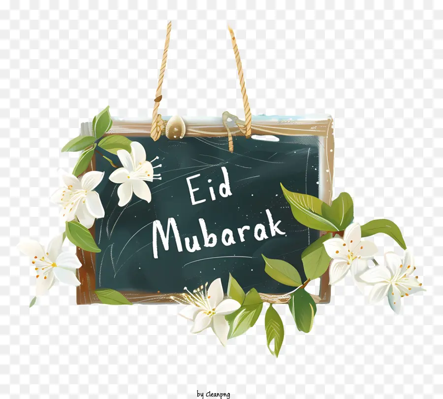 Eid Mubarak - Lavagna con `eid Mubarak`, fiori, nastro