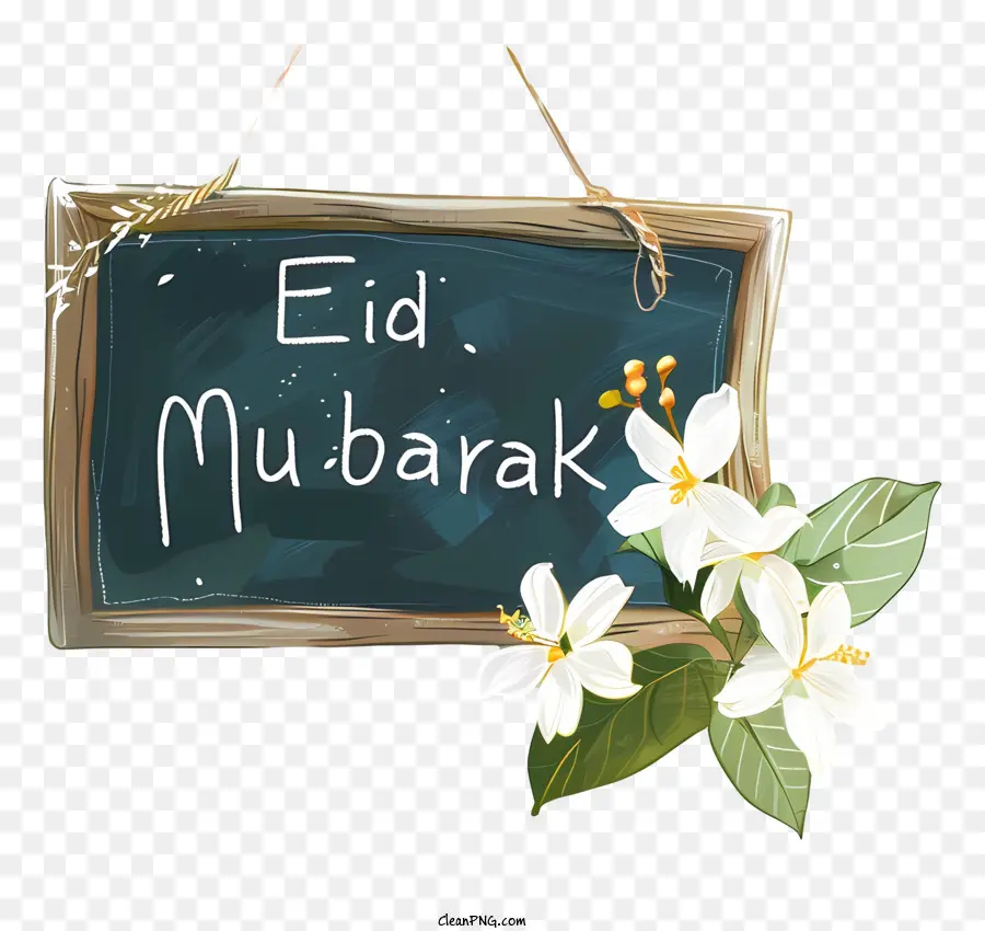 Eid Mubarak - Blackplatte mit 'Eid Mubarak', Blumen, Blätter