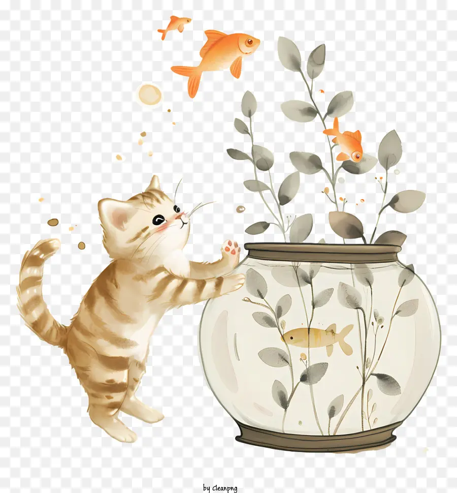 Katze mit Fischtankkatze Aquarium Fisch neugierig - Neugierige Katze im Aquarium, die nach Fisch greifen