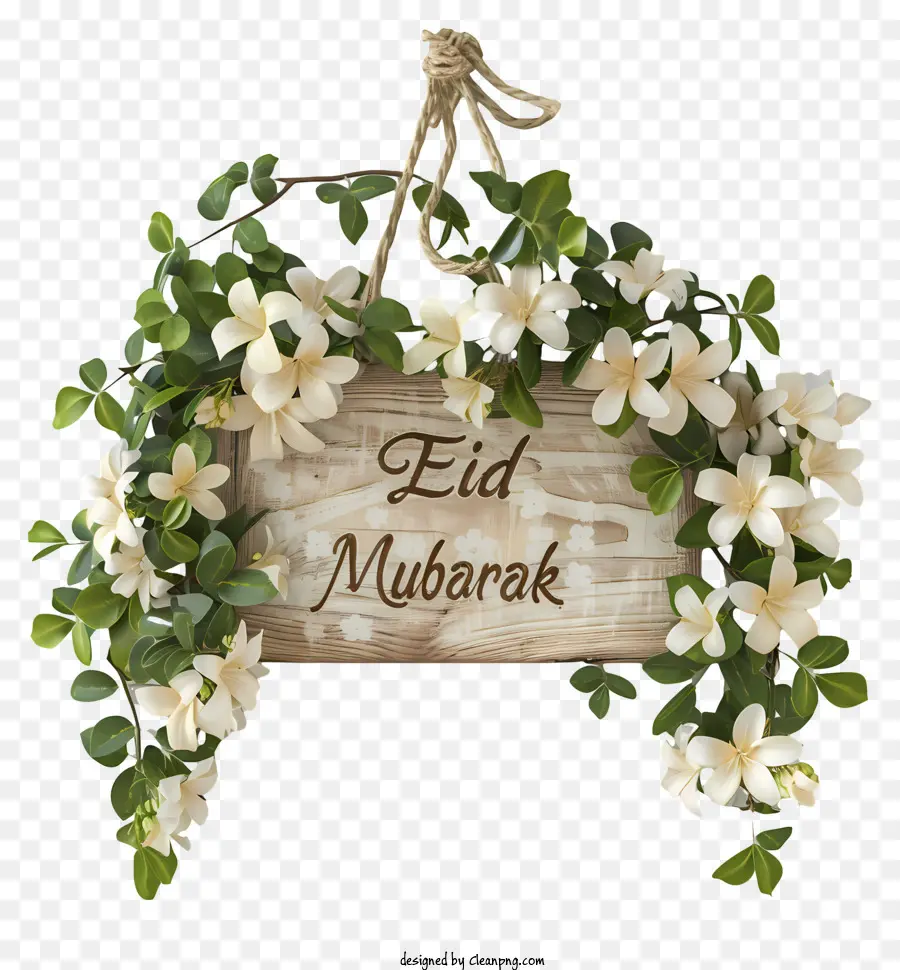 Eid Ảnh - Dấu hiệu bằng gỗ với hoa trắng, văn bản tiếng Ả Rập