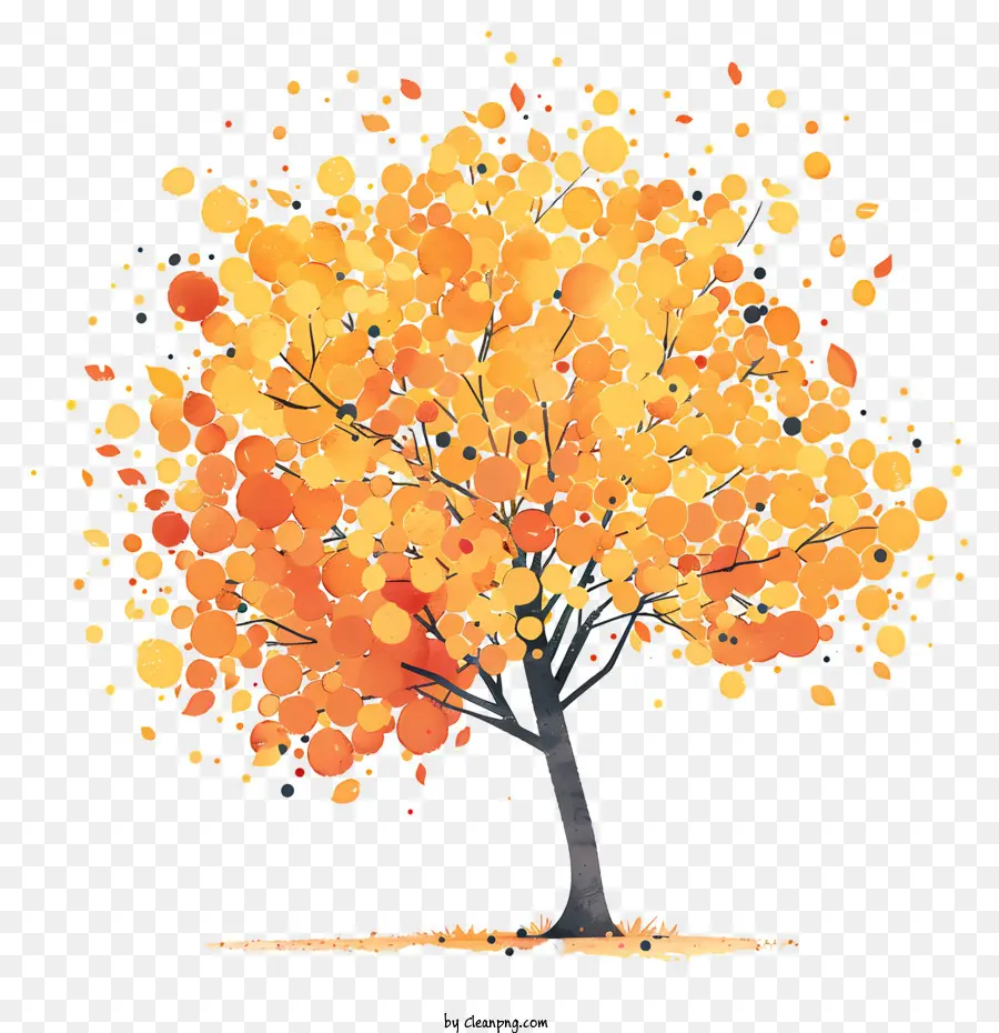 albero in autunno - Semplice albero ad acquerello sullo sfondo giallo