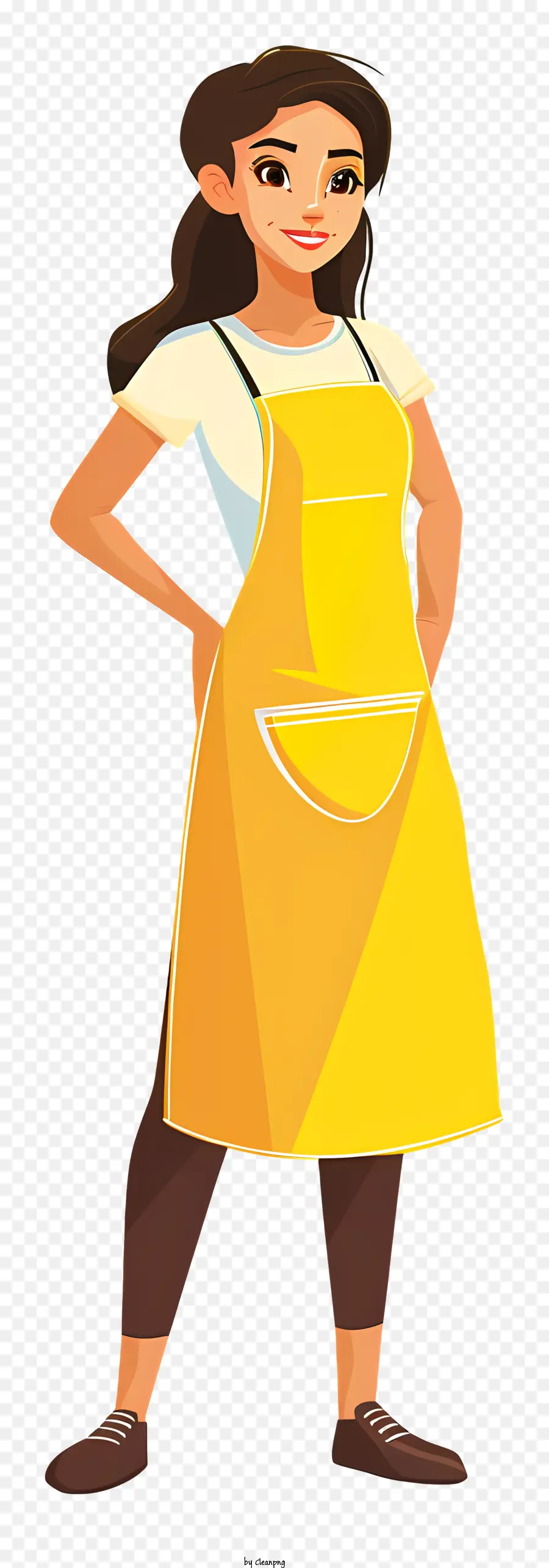 kochende Frau Cartoon Schürze Frau Gelb lächelnd - Frau in gelber Schürze lächelte vor der Kamera