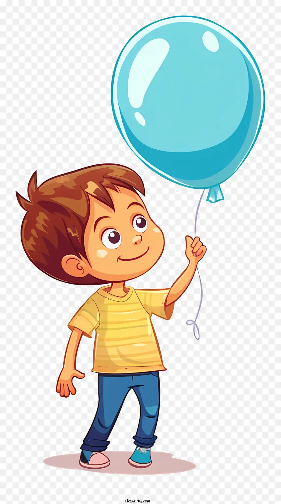 màu xanh bóng - Cậu bé hạnh phúc cầm khinh khí cầu màu xanh, nhìn sang trái