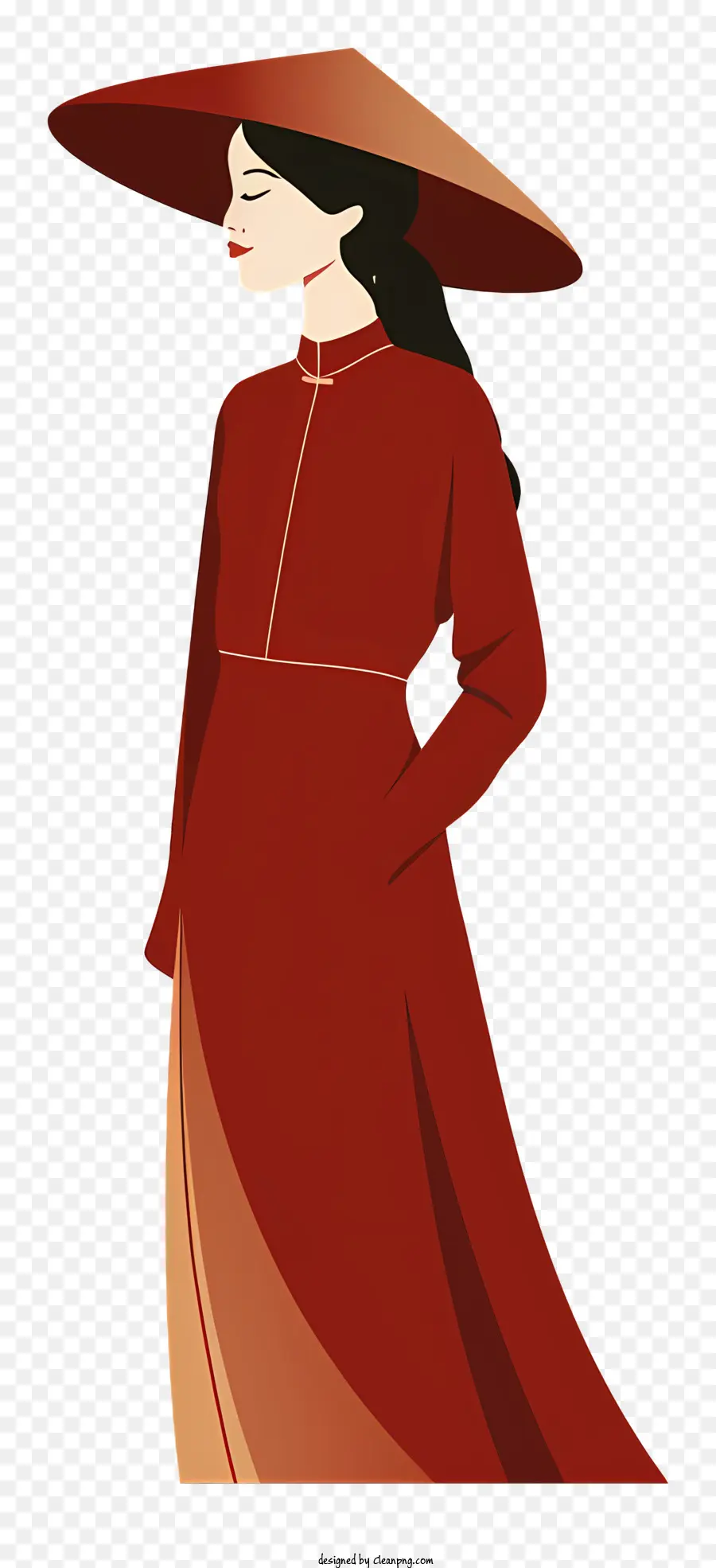 nền đỏ - Người phụ nữ mặc váy đỏ và mũ rơm
