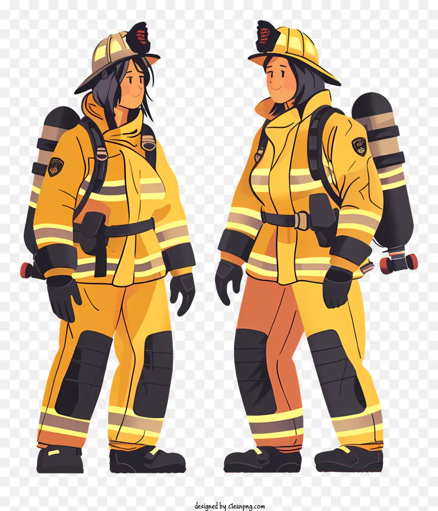 estintore - Due seri vigili del fuoco in uniforme con attrezzatura