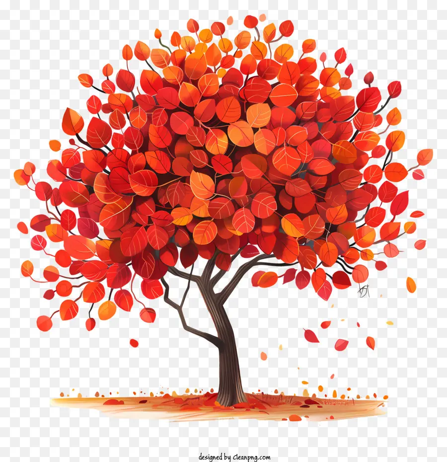Herbst Baum - Roter Baum mit fallenden Blättern im Herbst