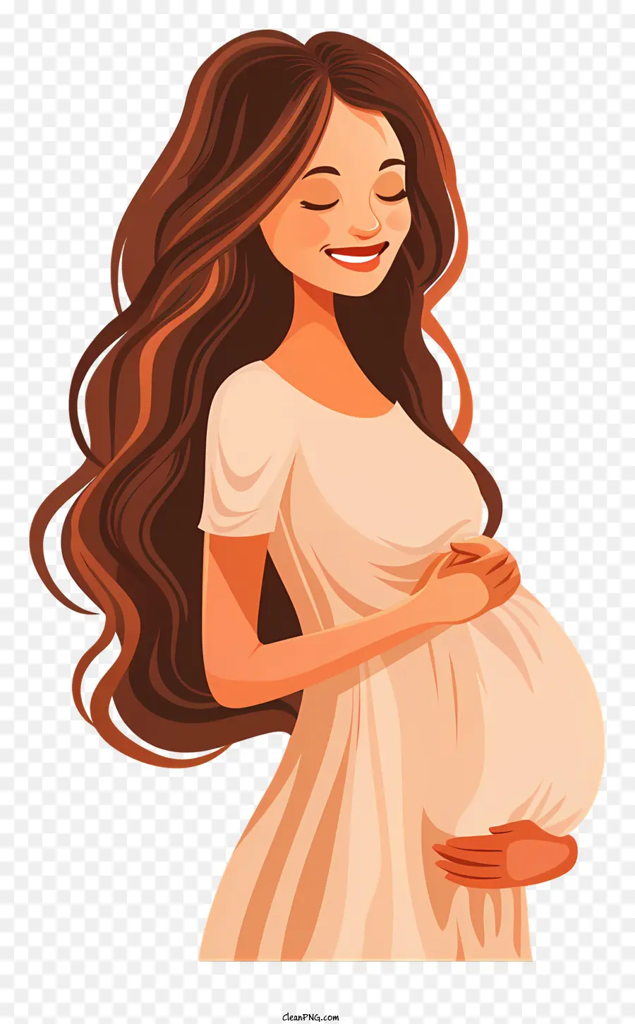 Schwangere Frau Cartoon Schwangerschaft Mutterschaft erwartet Mutterschaft - Cartoon schwangere Frau in weißem Kleid lächelnd