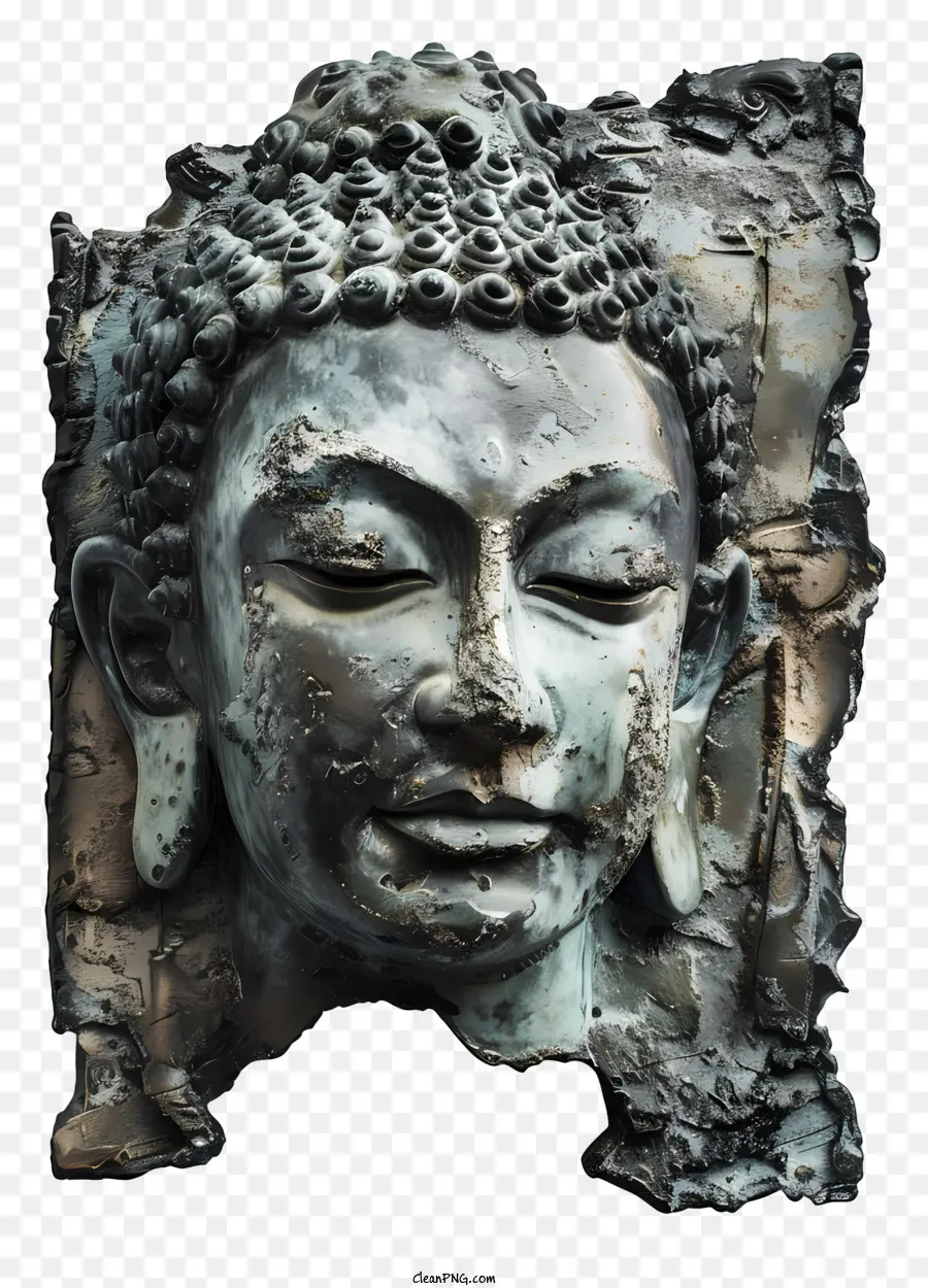 Patina di metallo di scultura di Buddha invecchiato - Scultura del viso del Buddha in metallo con patina invecchiata