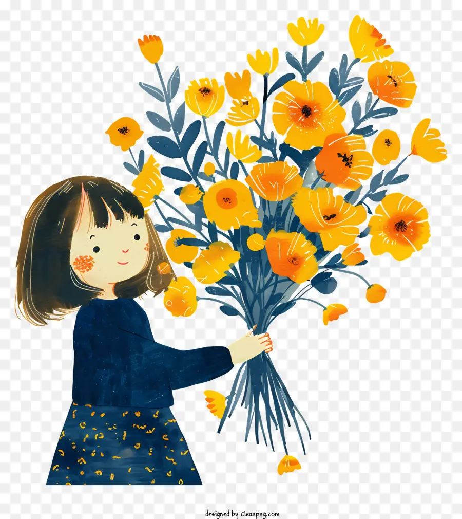 Gesteck - Mädchen mit einzigartigem gelben Blumenstrauß