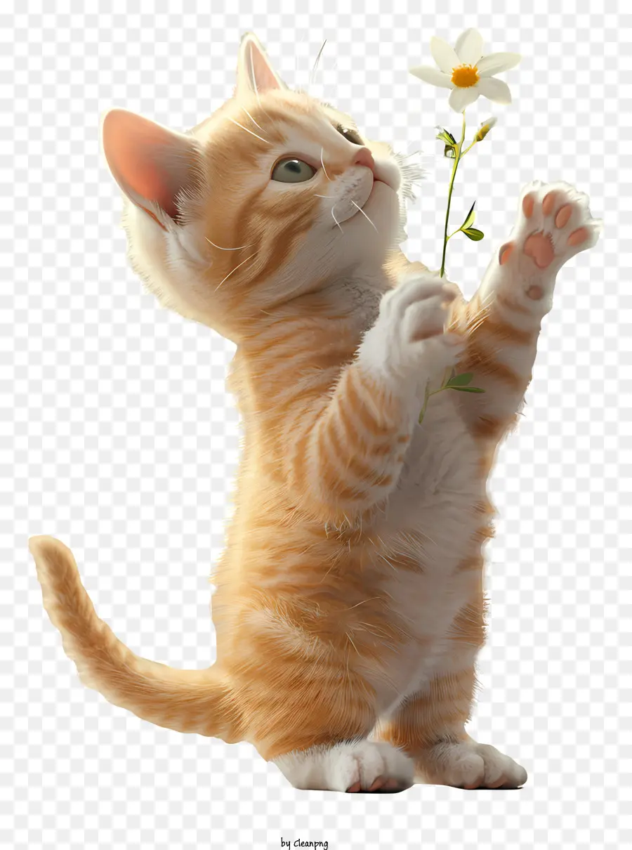 Katze spielt Blumen Kätzchen Blume süßes Orangenfell - Orangenkätzchen greift nach weißer Blume