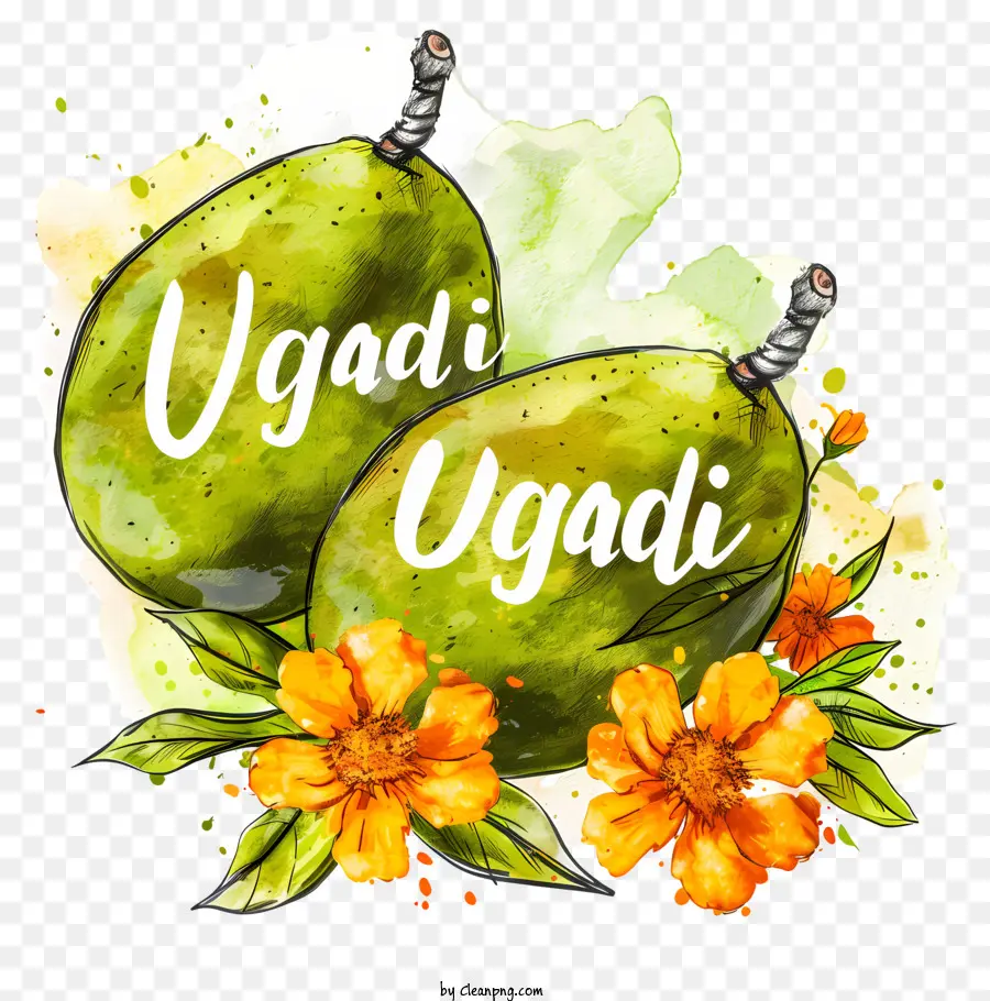 Happy Icedi WaterColor WaterColor Painting Banass Igadi Hindu New Year - Immagine ad acquerello di ugadi con banane