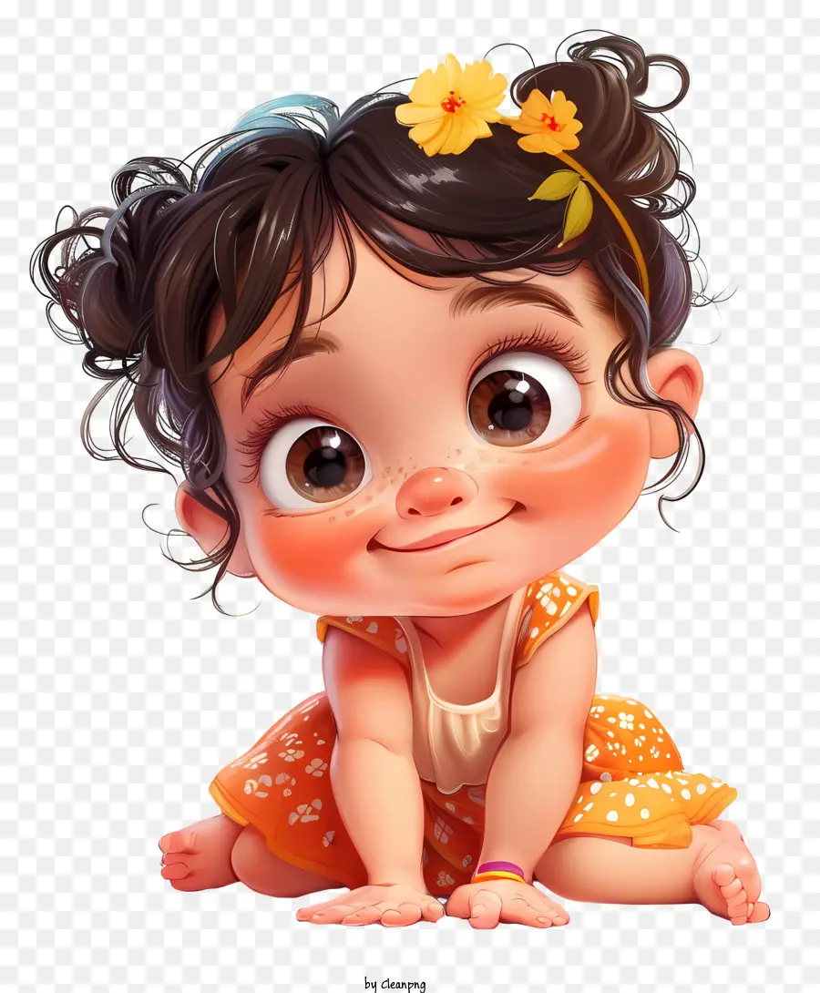 kleines Mädchen - Glückliches kleines Mädchen im orangefarbenen Kleid