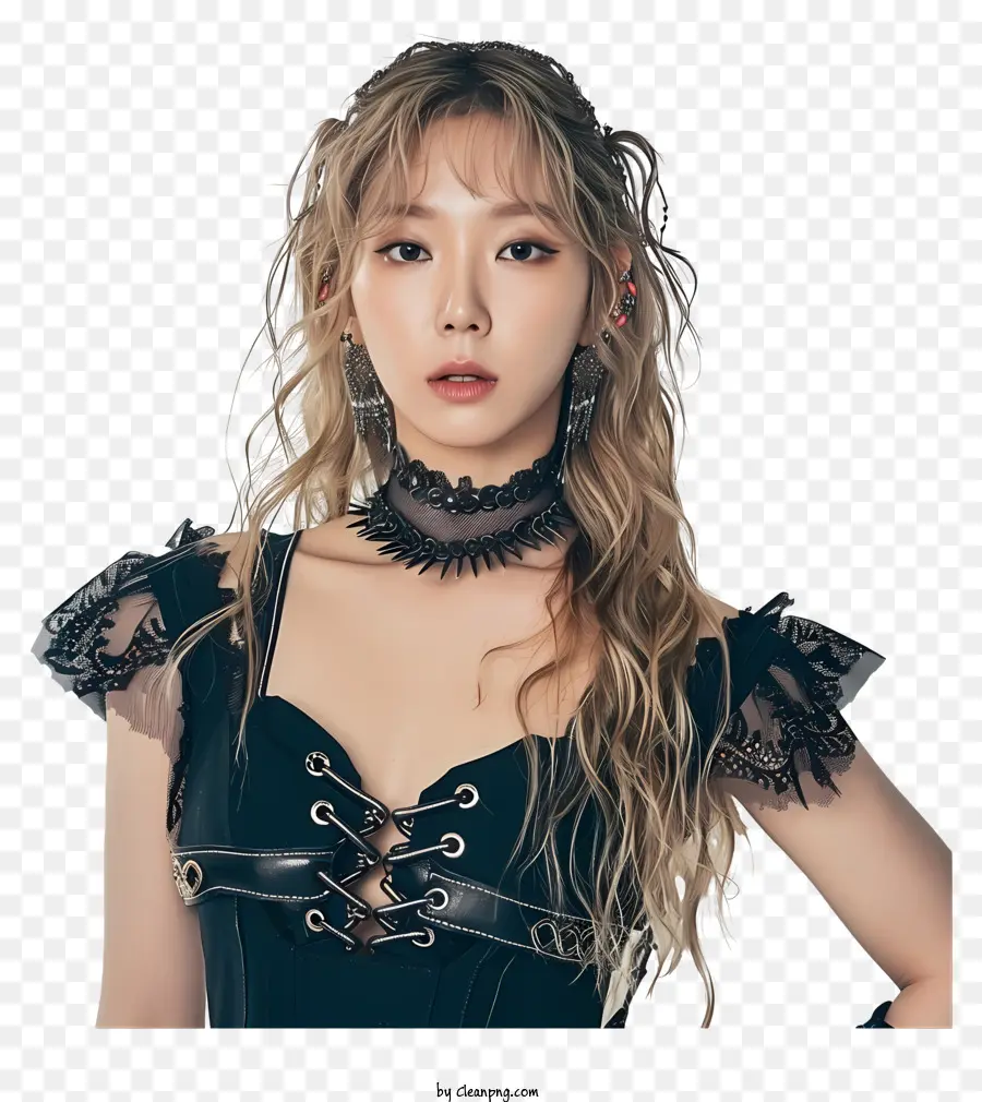 Taeyeon trẻ nữ corset hoa tai đỏ - Người phụ nữ trẻ mãnh liệt trong tư thế corset đen