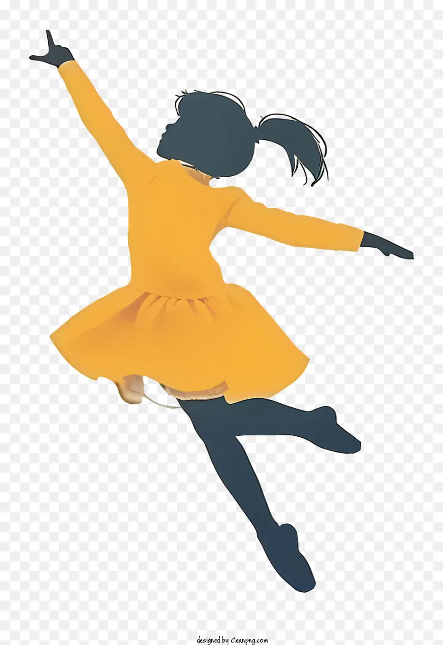 bambina ballet ballet abito giallo che salta i capelli lunghi - Giovane ragazza in abito giallo che salta felicemente