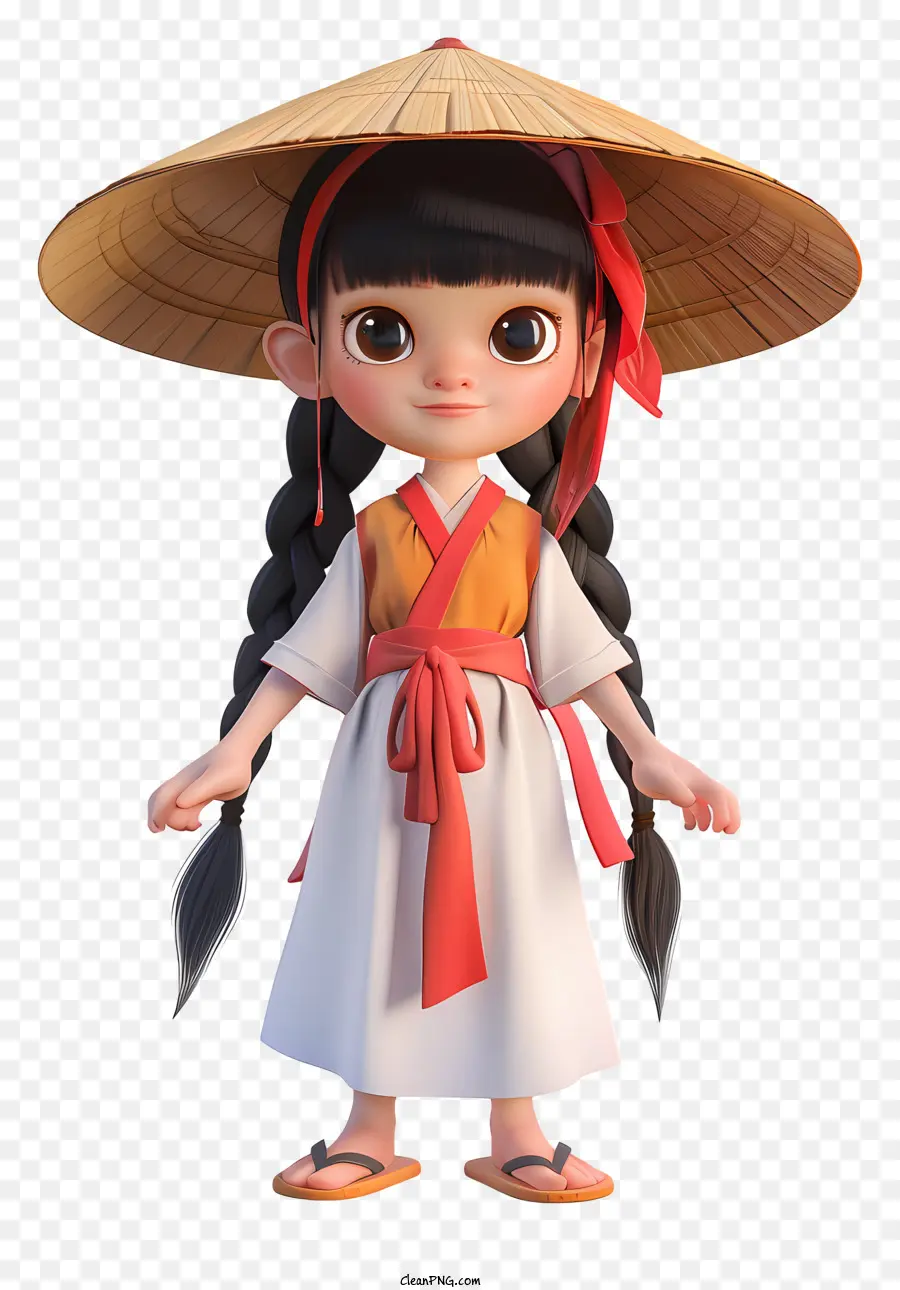 Vietnamesisches Mädchen Chinesische traditionelle Kleidung 3D Rendering Child Charakter Strohhut - 3D-renderisches Kind in traditioneller chinesischer Kleidung