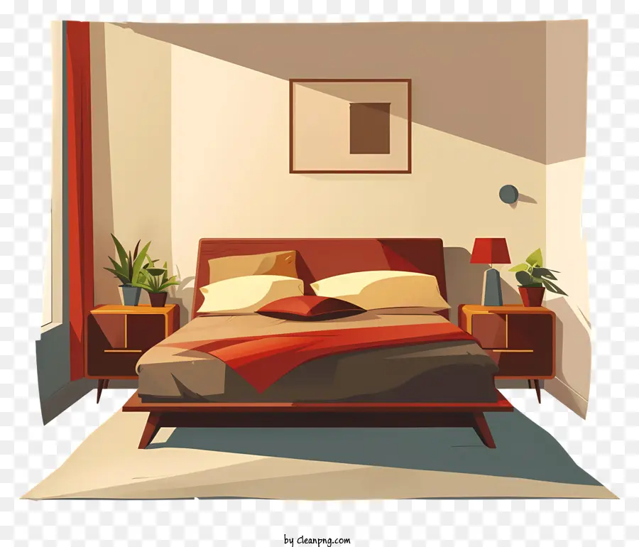 Camera da letto Cartoon Camera da letto Desano letto Piante - Camera da letto minimalista con letto, scrivania, piante