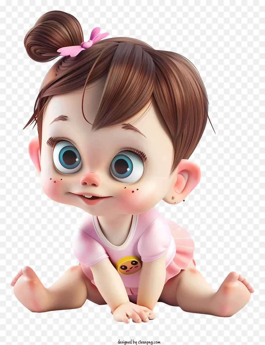 Baby Girl Cartoon Baby Girl Pink Hemd weiß windelrosa Socken - Cartoon -Baby -Mädchen mit geschlossenen Augen sitzt