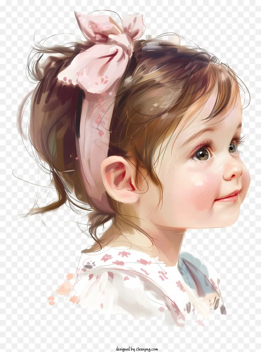 baby girl digital painting young girl brown hair pink bows