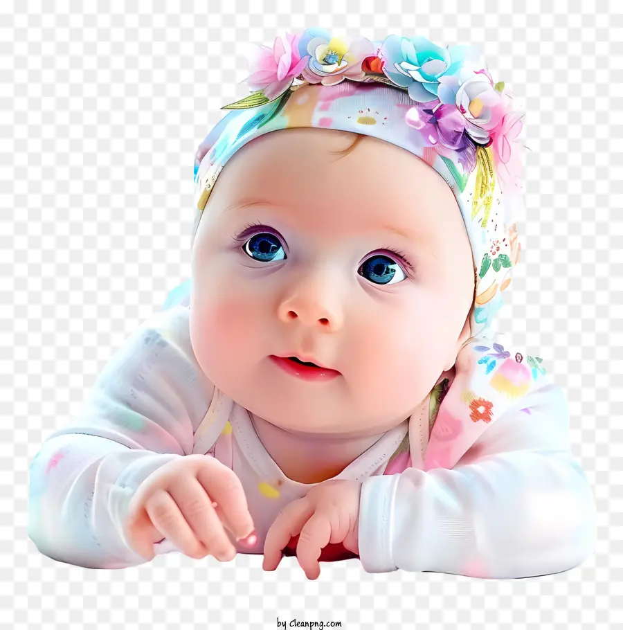 Baby Mädchen Baby Kind Kind weißes Stirnband rosa Blumen - Kleines Mädchen in weißem Outfit und Stirnband