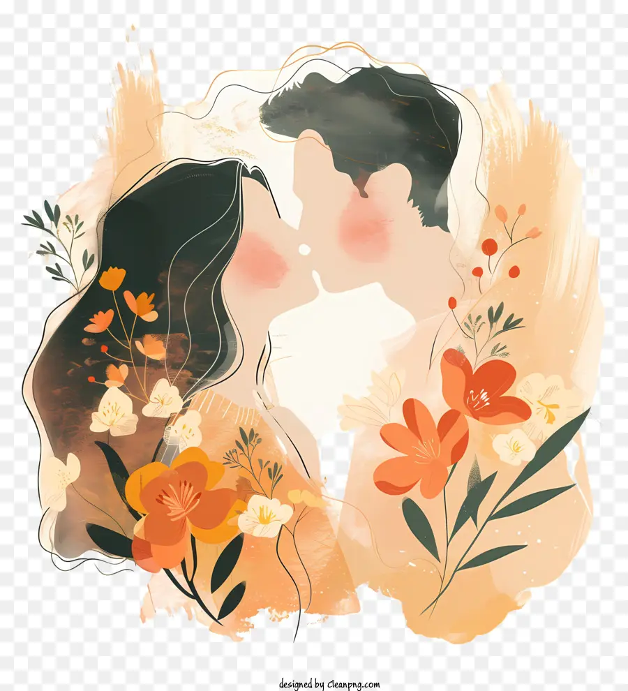 Paar küssen Romantik Liebesbeziehung Umarmung - Paar umgeben von Blumen umgeben