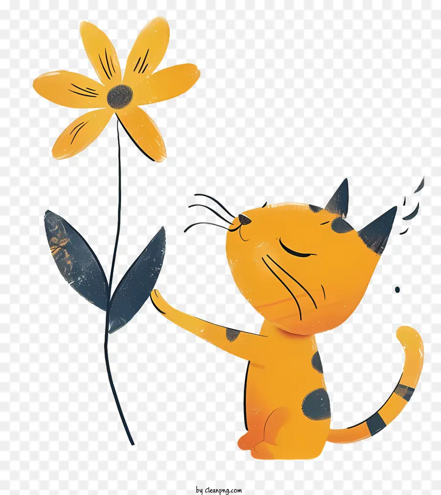 cartoon Katze - Cartoon Katze erstaunt von gelbe Blume