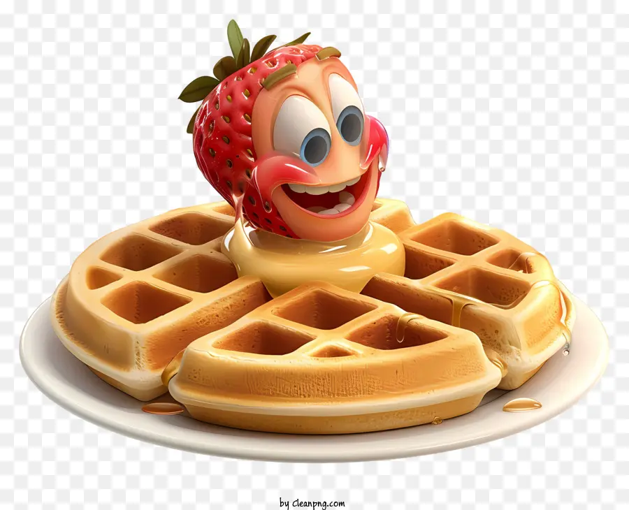 fragola - Waffle con topping alla fragola e faccia a sorriso