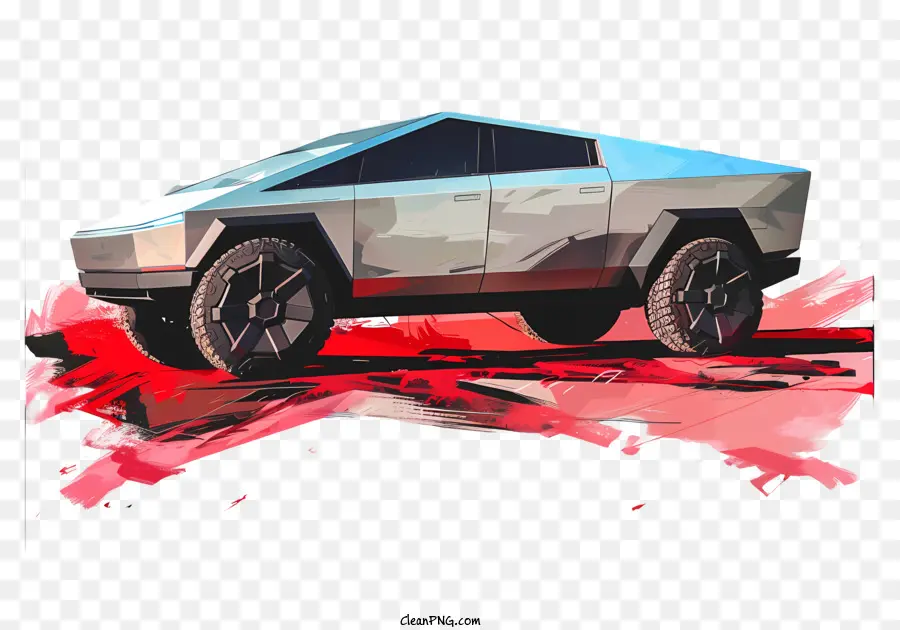 CyberTruck Futuristic Vehicle Metallic Car Modernes Design aerodynamischer Form - Futuristisches metallisches Auto mit leerem Fahrersitz