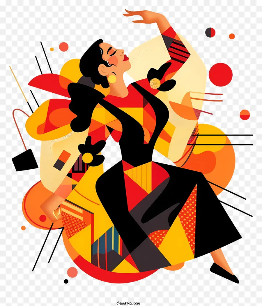 Spanien Flamenco Danz Geometrisches Design Buntes Outfit Tanzperformance Abstract Kunst - Farbenfrohe geometrische Tänzer in abstrakter Raumleistung