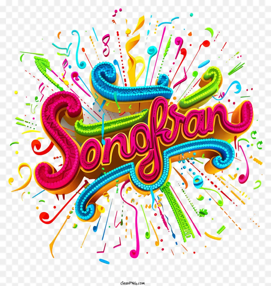 Neues Jahr - Buntes Songran Wort mit musikalischen Notizen Design