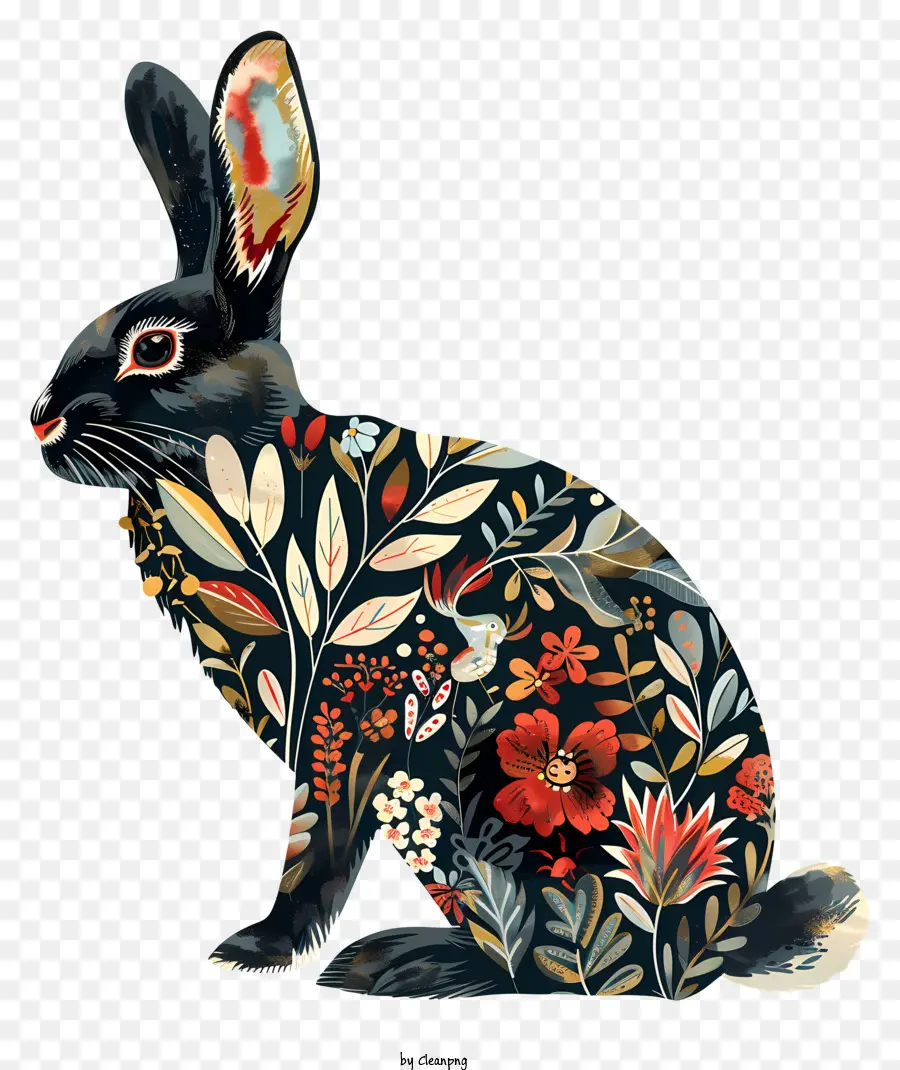 thỏ Phục Sinh - Thỏ đen và trắng với hoa đỏ